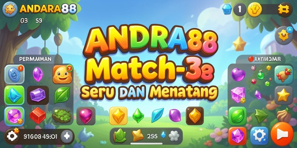 Gameplay match-3 ANDARA88 yang seru dan penuh warna.