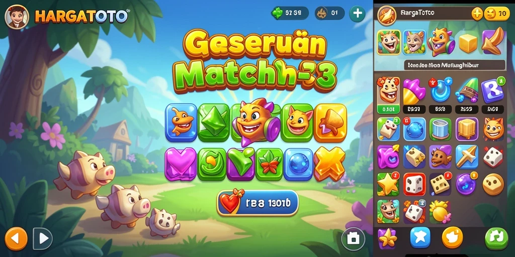 Gameplay seru HARGATOTO dengan berbagai tantangan Match-3.