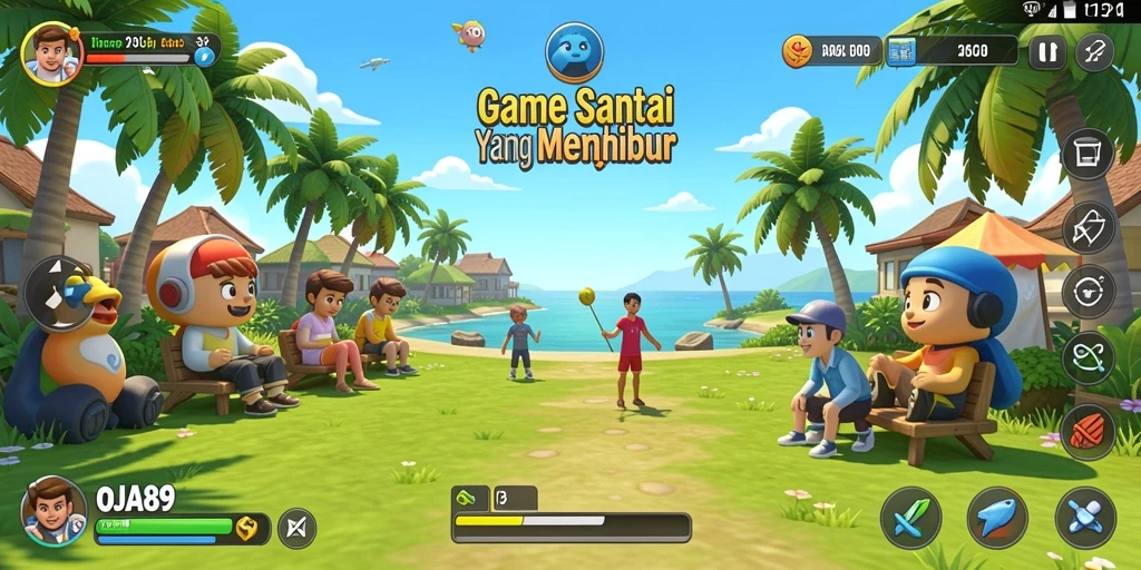 Tangkapan layar gameplay OJA89 yang penuh warna dan ceria.