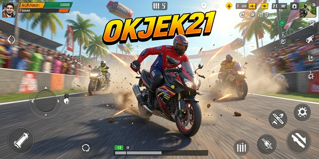 Tampilan gameplay seru saat balapan motor di OKJEK21.