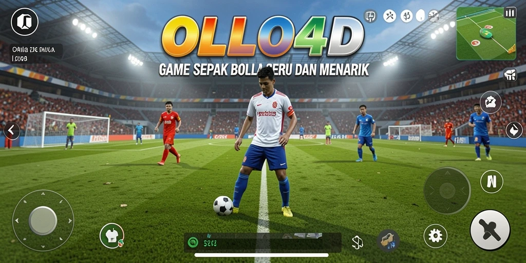 Tangkapan layar utama dari gameplay <strong>OLLO4D</strong> menunjukkan pemain bersaing di lapangan sepak bola.