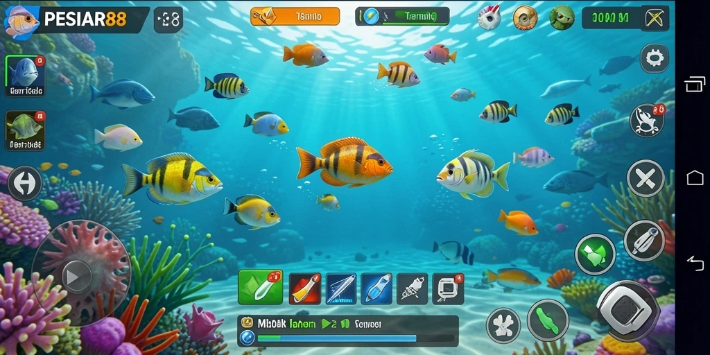Tampilan gameplay seru dalam PESIAR88 saat menembak ikan.