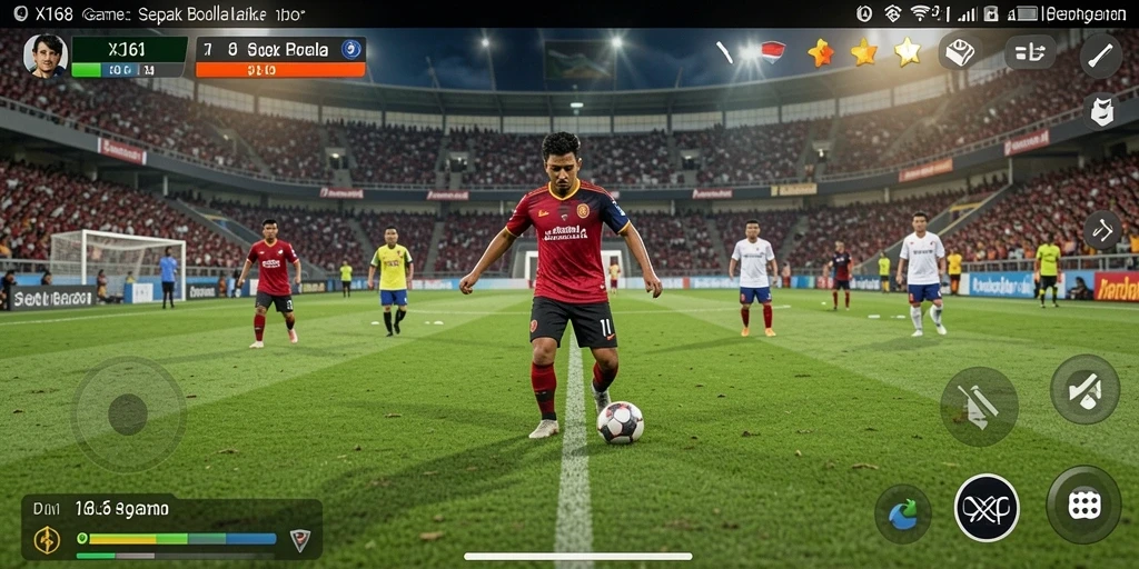 Screenshot utama X168 menampilkan momen menegangkan dalam pertandingan sepak bola.